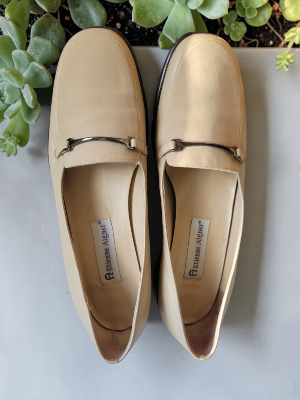 Etienne Aigner Vintage Horsebit Loafers Quiet Luxury Cream Bone Leather Sz 8.5